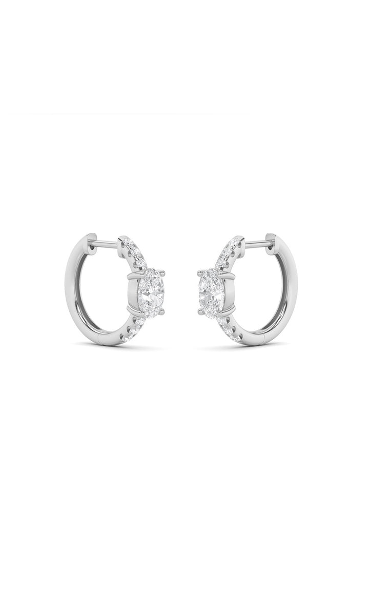 1.5Cttw Oval Shaped Lab Grown Diamond (F/VS) Solitare Accent Huggie Earrings in 14K Gold