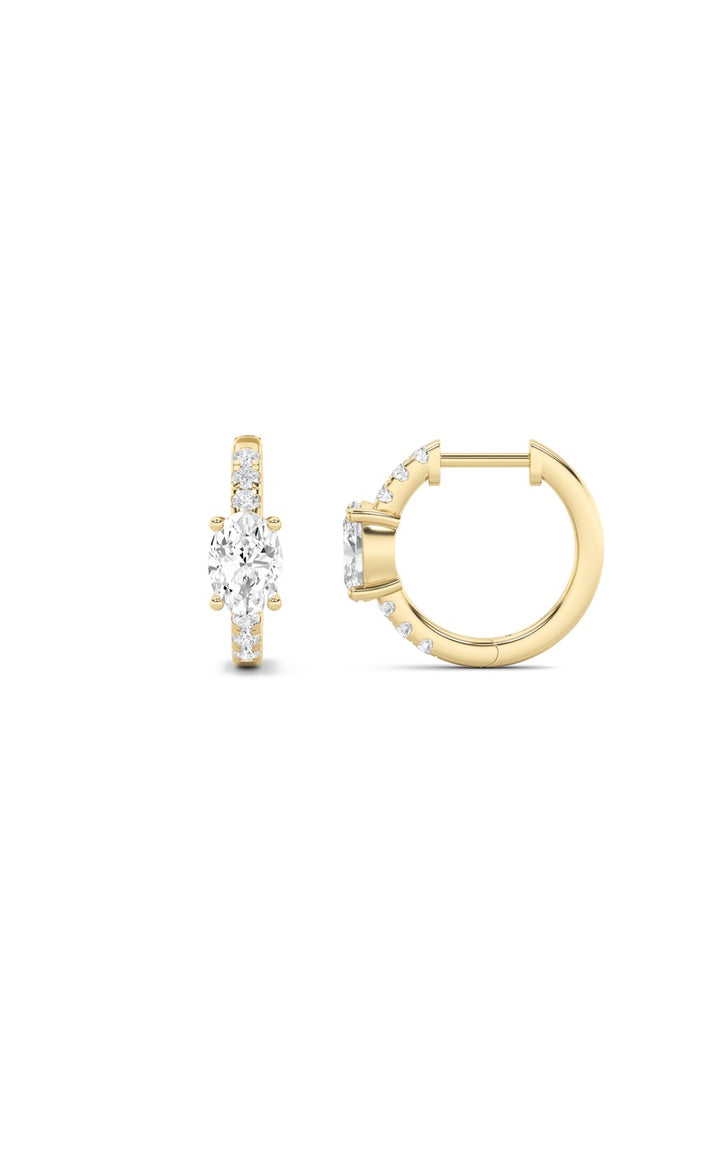 1.5Cttw Oval Shaped Lab Grown Diamond (F/VS) Solitare Accent Huggie Earrings in 14K Gold