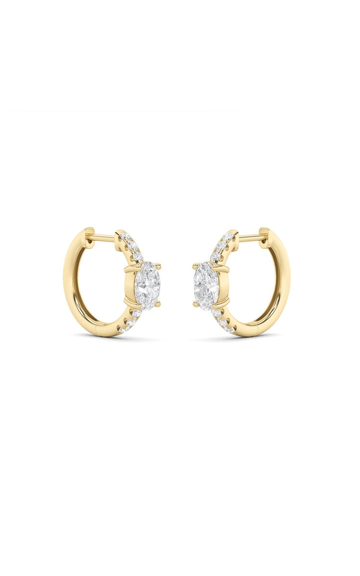 1.5Cttw Oval Shaped Lab Grown Diamond (F/VS) Solitare Accent Huggie Earrings in 14K Gold