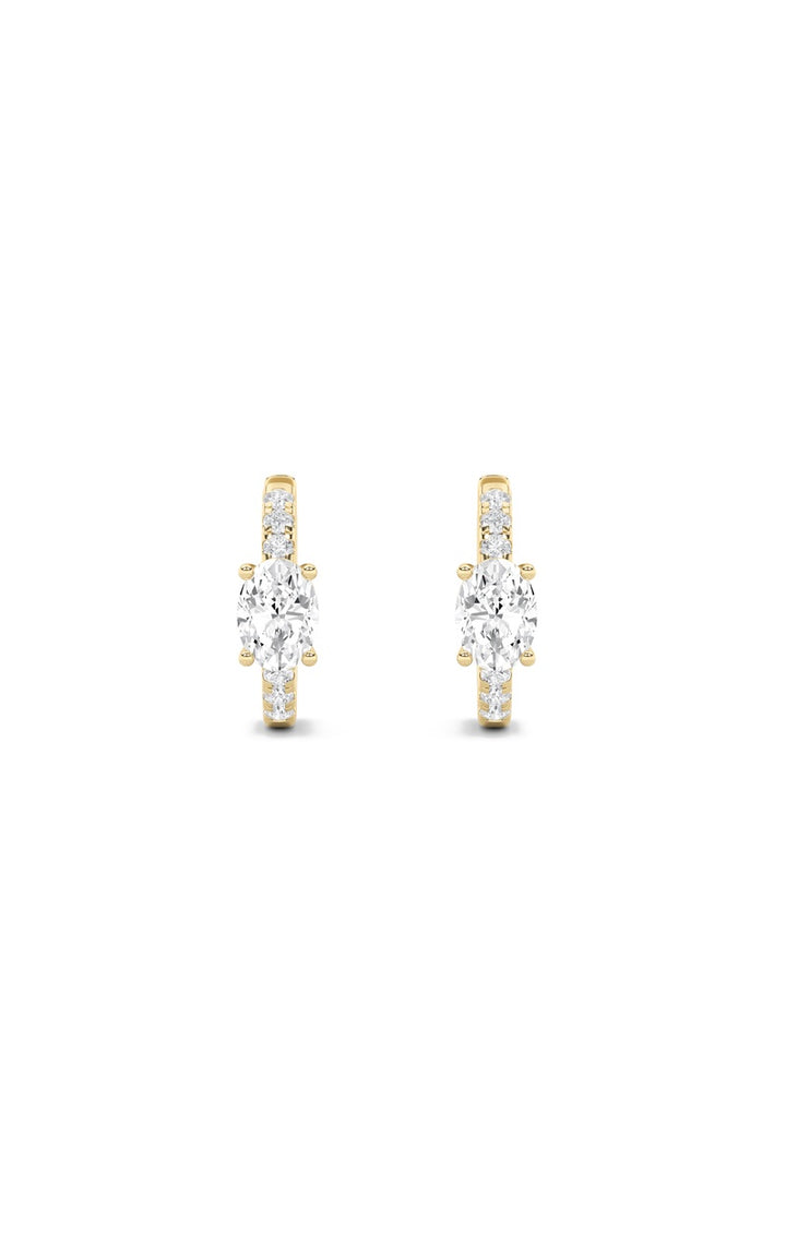 1.5Cttw Oval Shaped Lab Grown Diamond (F/VS) Solitare Accent Huggie Earrings in 14K Gold