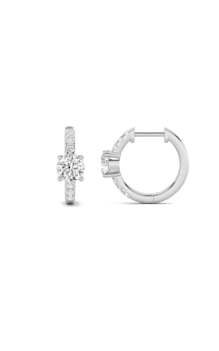 1.5Cttw Round Shaped Lab Grown Diamond (F/VS) Solitare Accent Huggie Earrings in 14K Gold
