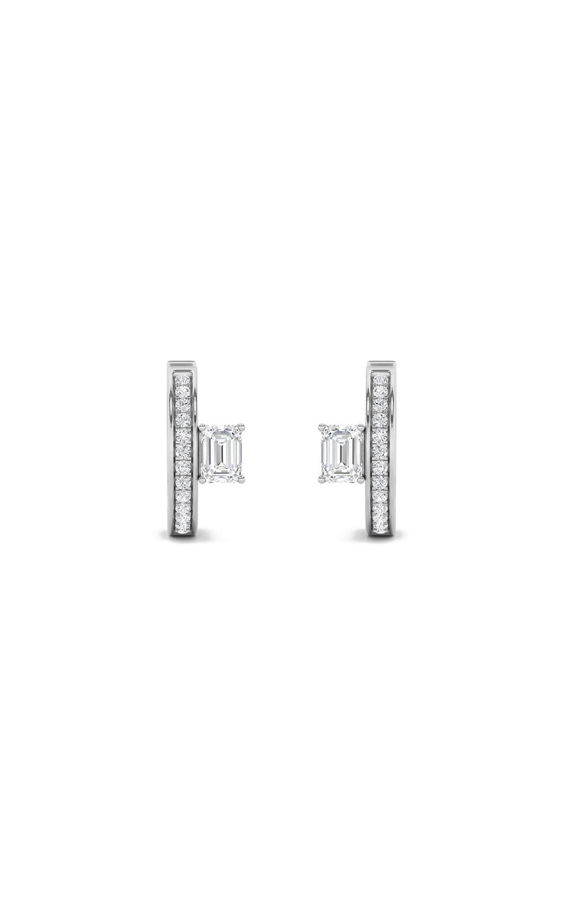 1.25Cttw Emerald Shaped Lab Grown Diamond (F/VS) Accented Huggie Earrings in 14K Gold