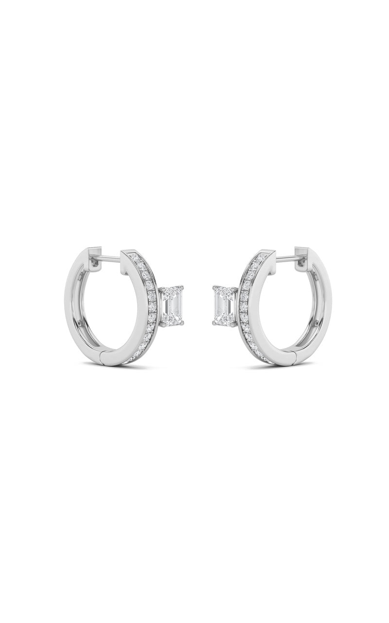 1.25Cttw Emerald Shaped Lab Grown Diamond (F/VS) Accented Huggie Earrings in 14K Gold