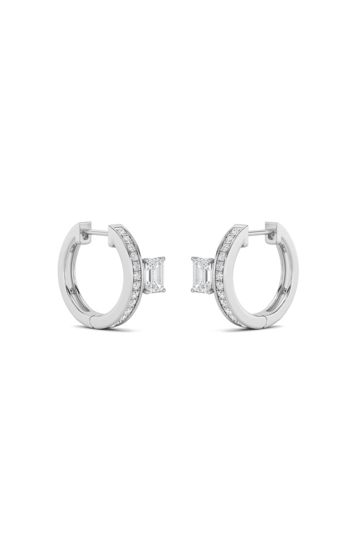 1.25Cttw Emerald Shaped Lab Grown Diamond (F/VS) Accented Huggie Earrings in 14K Gold