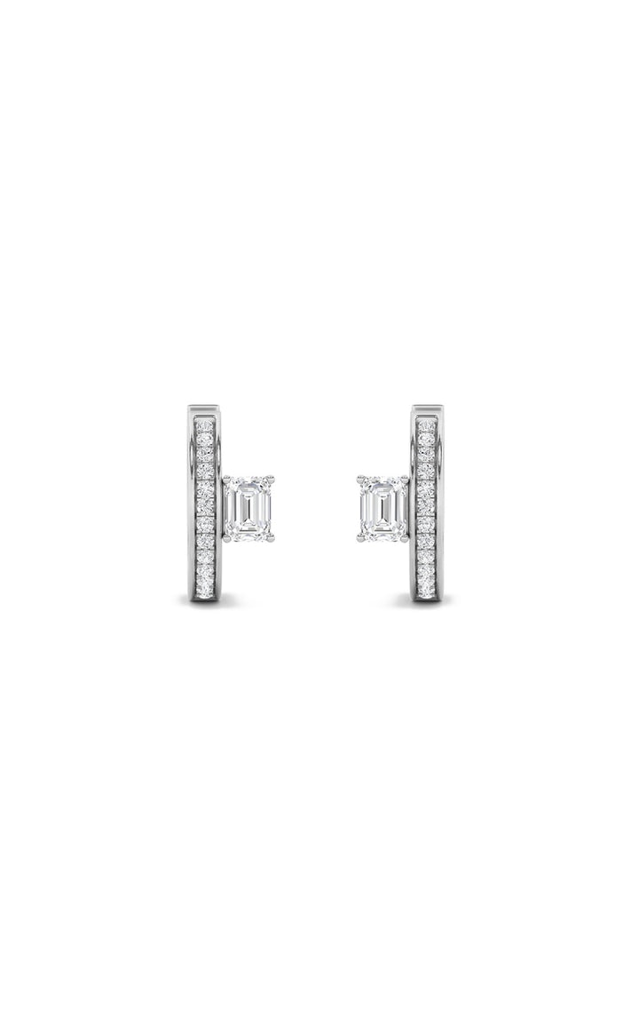 1.25Cttw Emerald Shaped Lab Grown Diamond (F/VS) Accented Huggie Earrings in 14K Gold