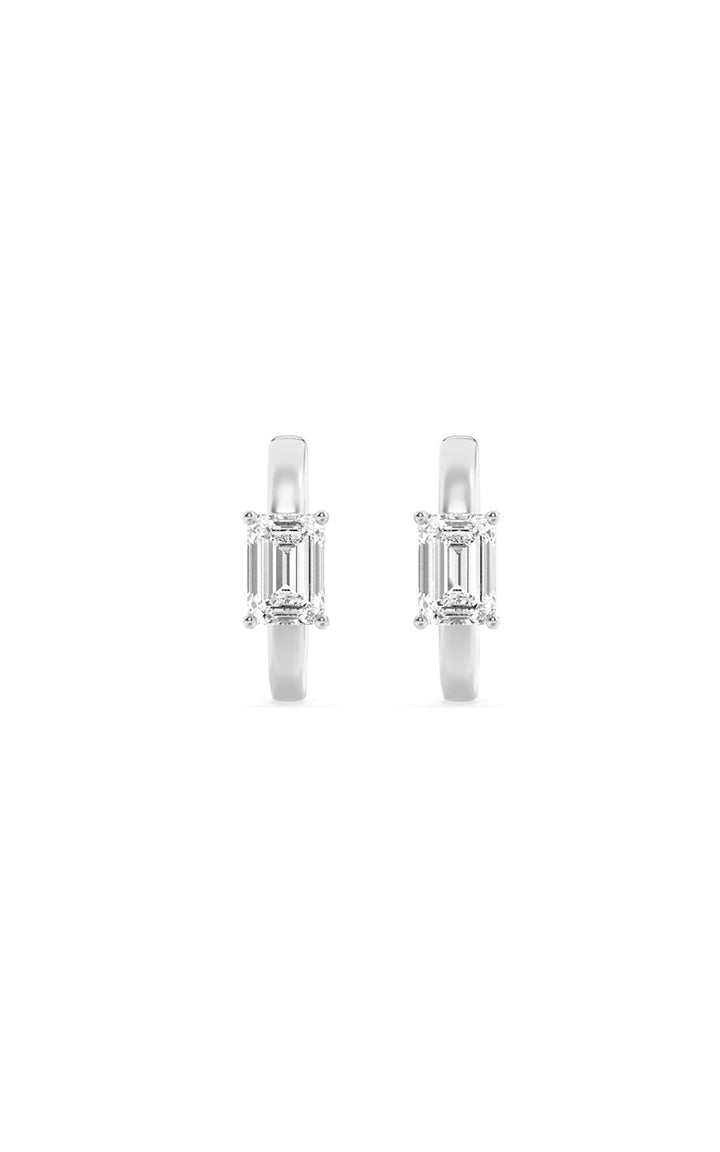 1.5Cttw Emerald Shaped Lab Grown Diamond (F/VS) Solitaire Huggie Earrings in 14K Gold