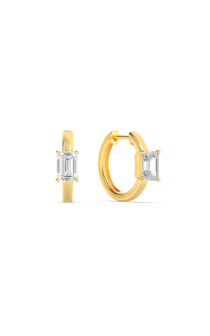 1.5Cttw Emerald Shaped Lab Grown Diamond (F/VS) Solitaire Huggie Earrings in 14K Gold