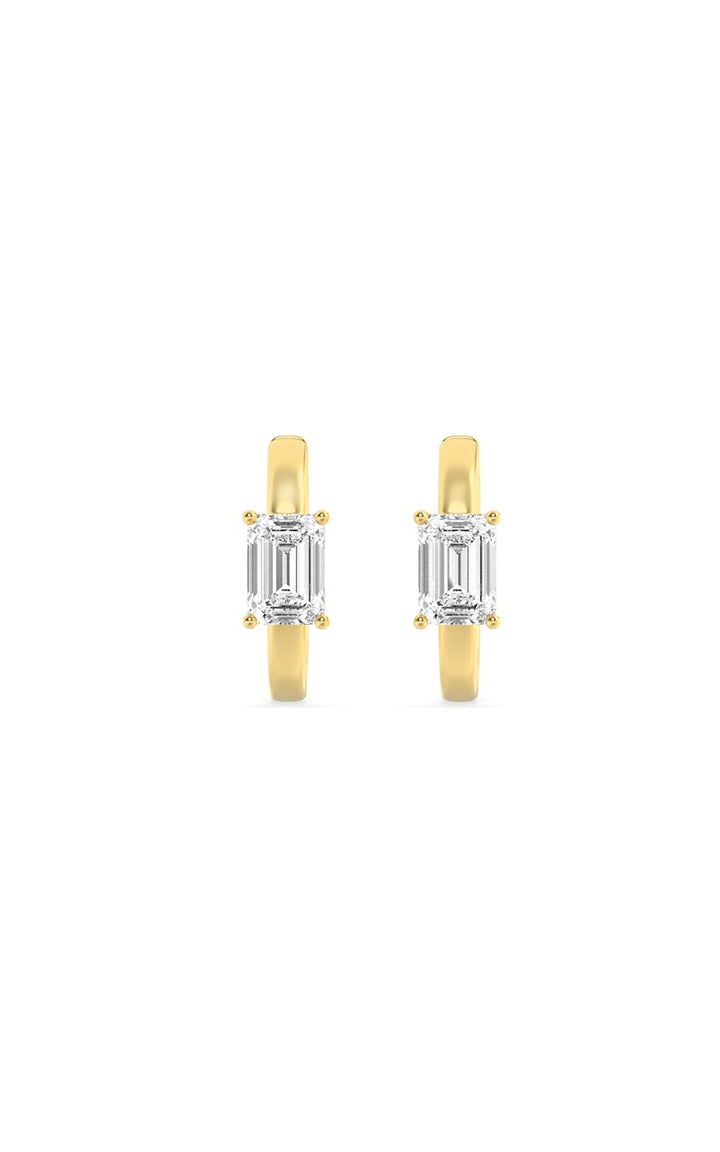 1.5Cttw Emerald Shaped Lab Grown Diamond (F/VS) Solitaire Huggie Earrings in 14K Gold