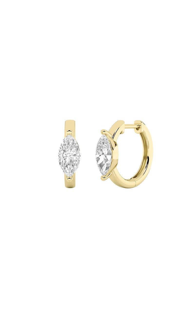 1.5Cttw Marquise Shaped Lab Grown Diamond (F/VS) Solitaire Huggie Earrings in 14K Gold