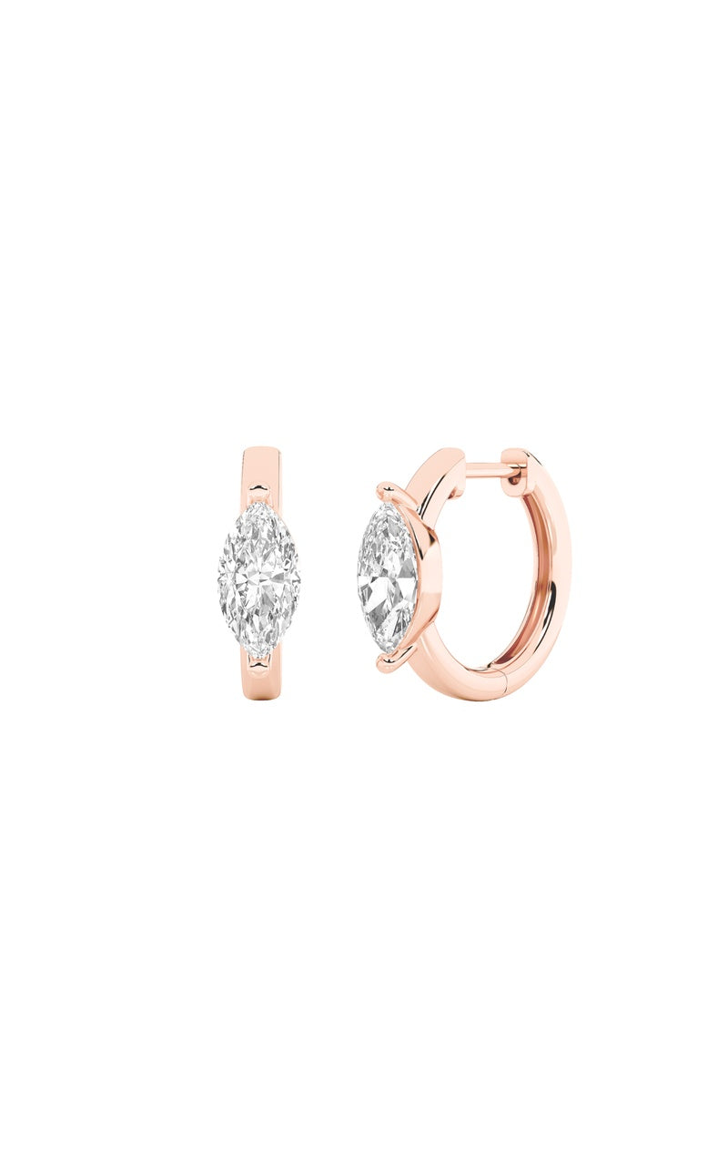 1.5Cttw Marquise Shaped Lab Grown Diamond (F/VS) Solitaire Huggie Earrings in 14K Gold