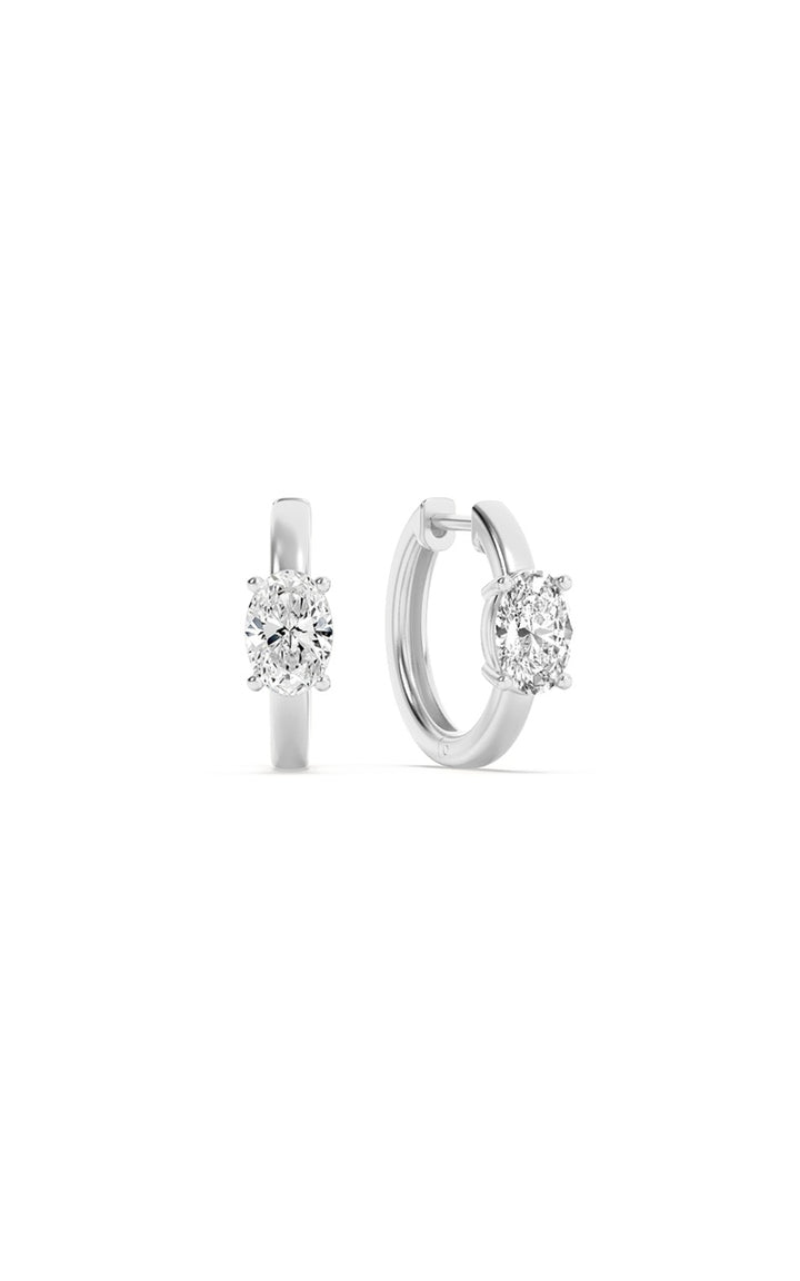 1.5Cttw Oval Shaped Lab Grown Diamond (F/VS) Solitaire Huggie Earrings in 14K Gold