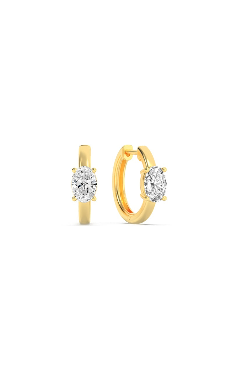 1.5Cttw Oval Shaped Lab Grown Diamond (F/VS) Solitaire Huggie Earrings in 14K Gold