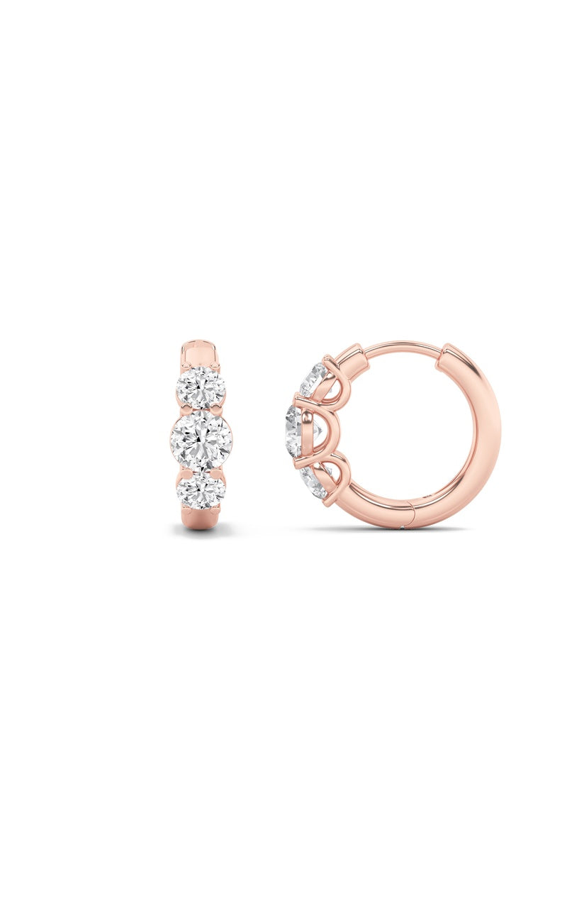 2Cttw Round Shaped Lab Grown Diamond (F/VS) ThreeStone Huggie Earrings in 10K Gold