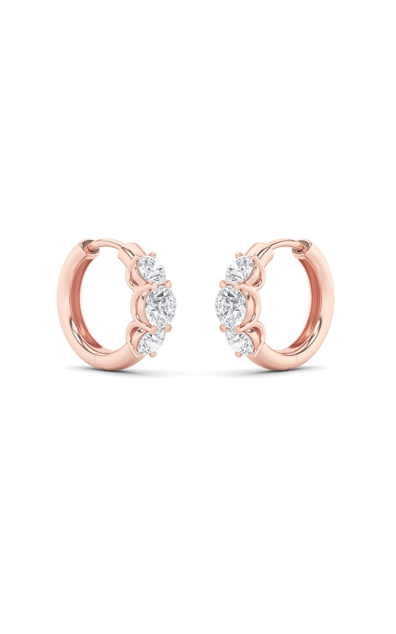2Cttw Round Shaped Lab Grown Diamond (F/VS) ThreeStone Huggie Earrings in 10K Gold