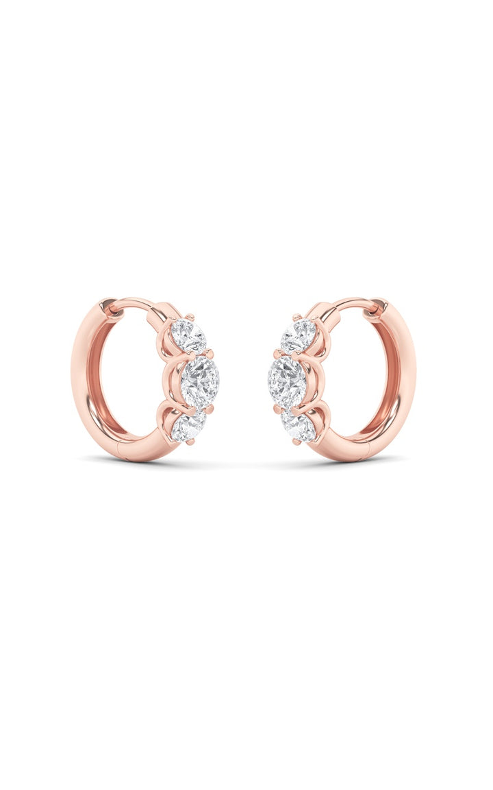2Cttw Round Shaped Lab Grown Diamond (F/VS) ThreeStone Huggie Earrings in 10K Gold