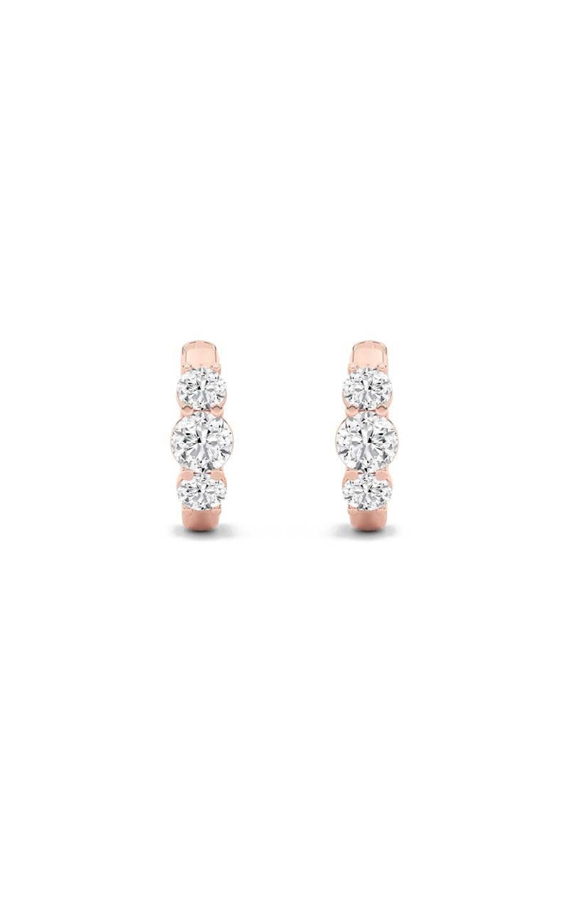 2Cttw Round Shaped Lab Grown Diamond (F/VS) ThreeStone Huggie Earrings in 10K Gold
