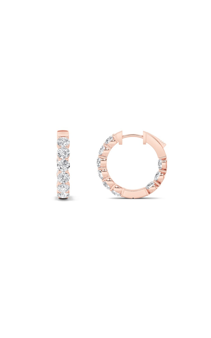 3Cttw Round Shaped Lab Grown Diamond (F/VS) Inside out Hoop Earrings in 14K Gold