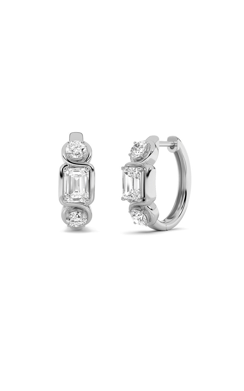 2.5Cttw Emerald Shaped Lab Grown Diamond (F/VS) Three Stone Earrings in 14K Gold