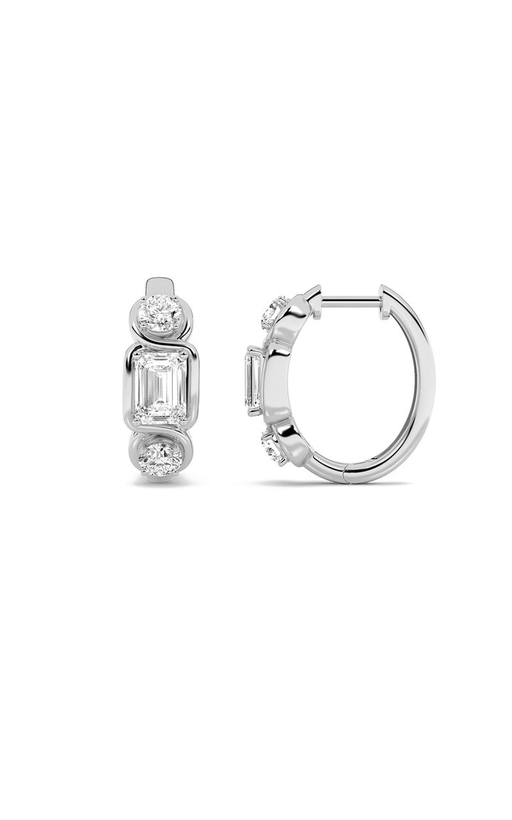 2.5Cttw Emerald Shaped Lab Grown Diamond (F/VS) Three Stone Earrings in 14K Gold