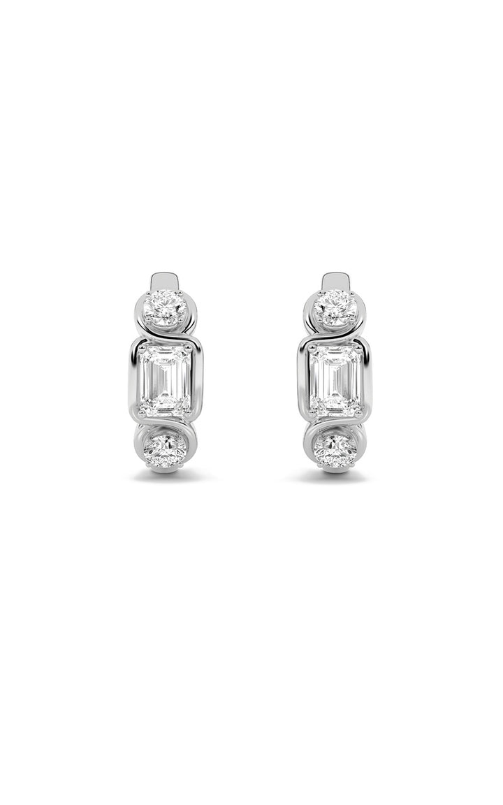 2.5Cttw Emerald Shaped Lab Grown Diamond (F/VS) Three Stone Earrings in 14K Gold