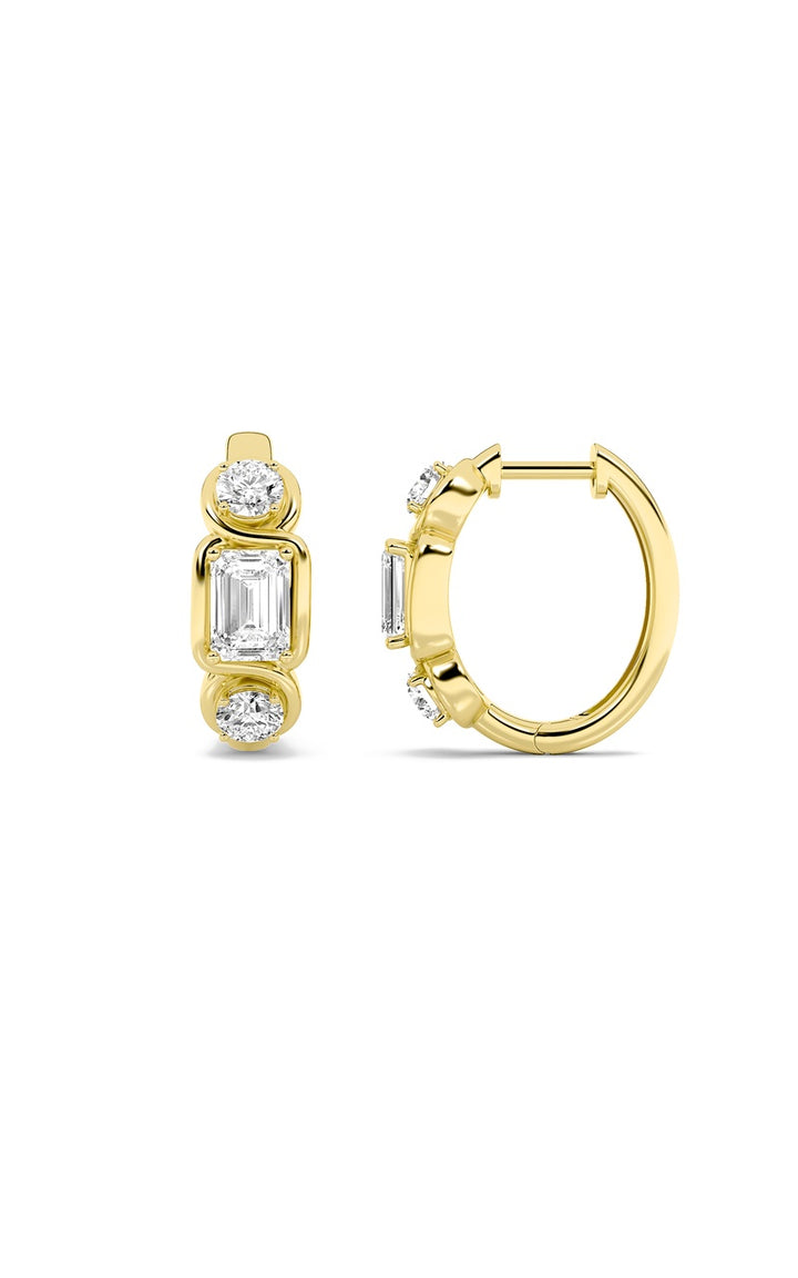 2.5Cttw Emerald Shaped Lab Grown Diamond (F/VS) Three Stone Earrings in 14K Gold