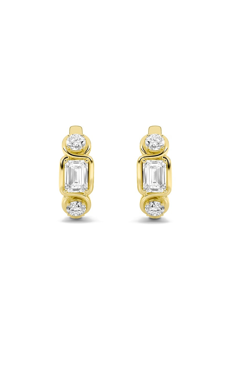 2.5Cttw Emerald Shaped Lab Grown Diamond (F/VS) Three Stone Earrings in 14K Gold