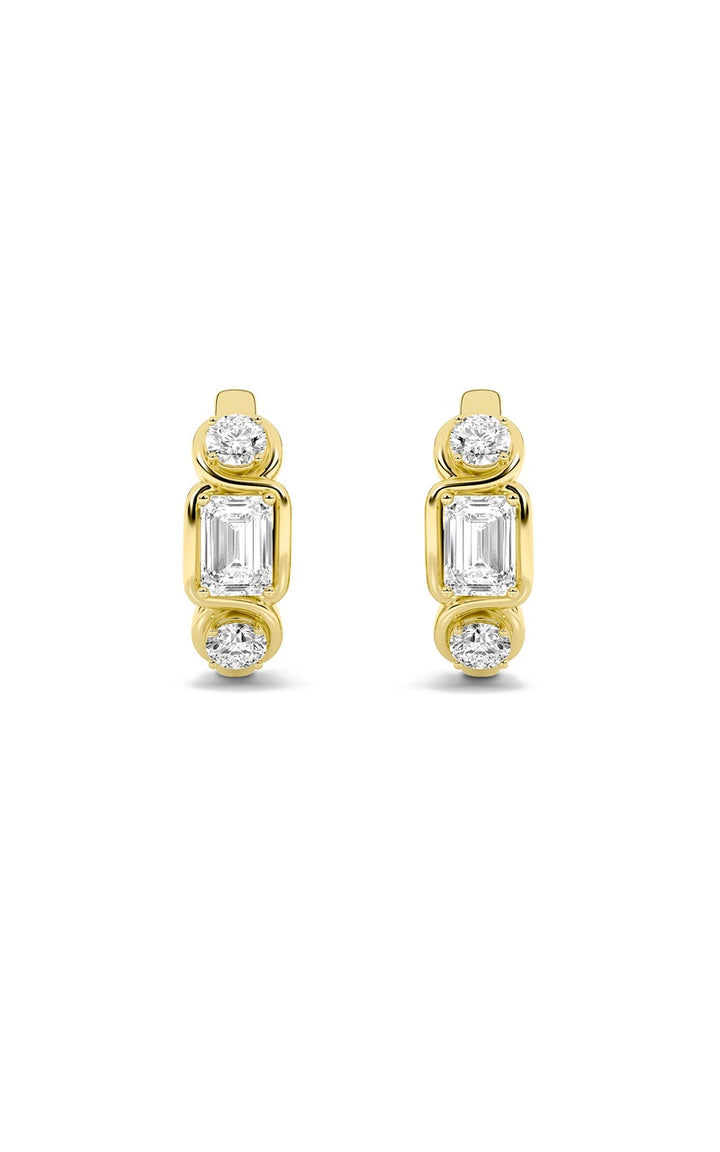 2.5Cttw Emerald Shaped Lab Grown Diamond (F/VS) Three Stone Earrings in 14K Gold