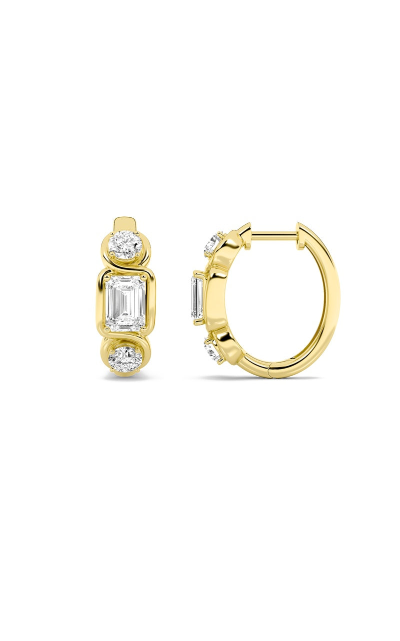 2.5Cttw Emerald Shaped Lab Grown Diamond (F/VS) Three Stone Earrings in 14K Gold