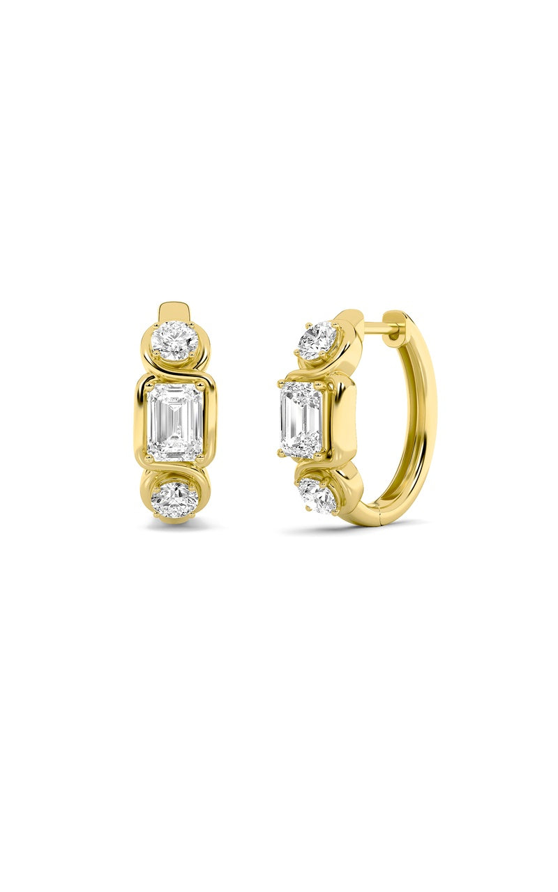 2.5Cttw Emerald Shaped Lab Grown Diamond (F/VS) Three Stone Earrings in 14K Gold