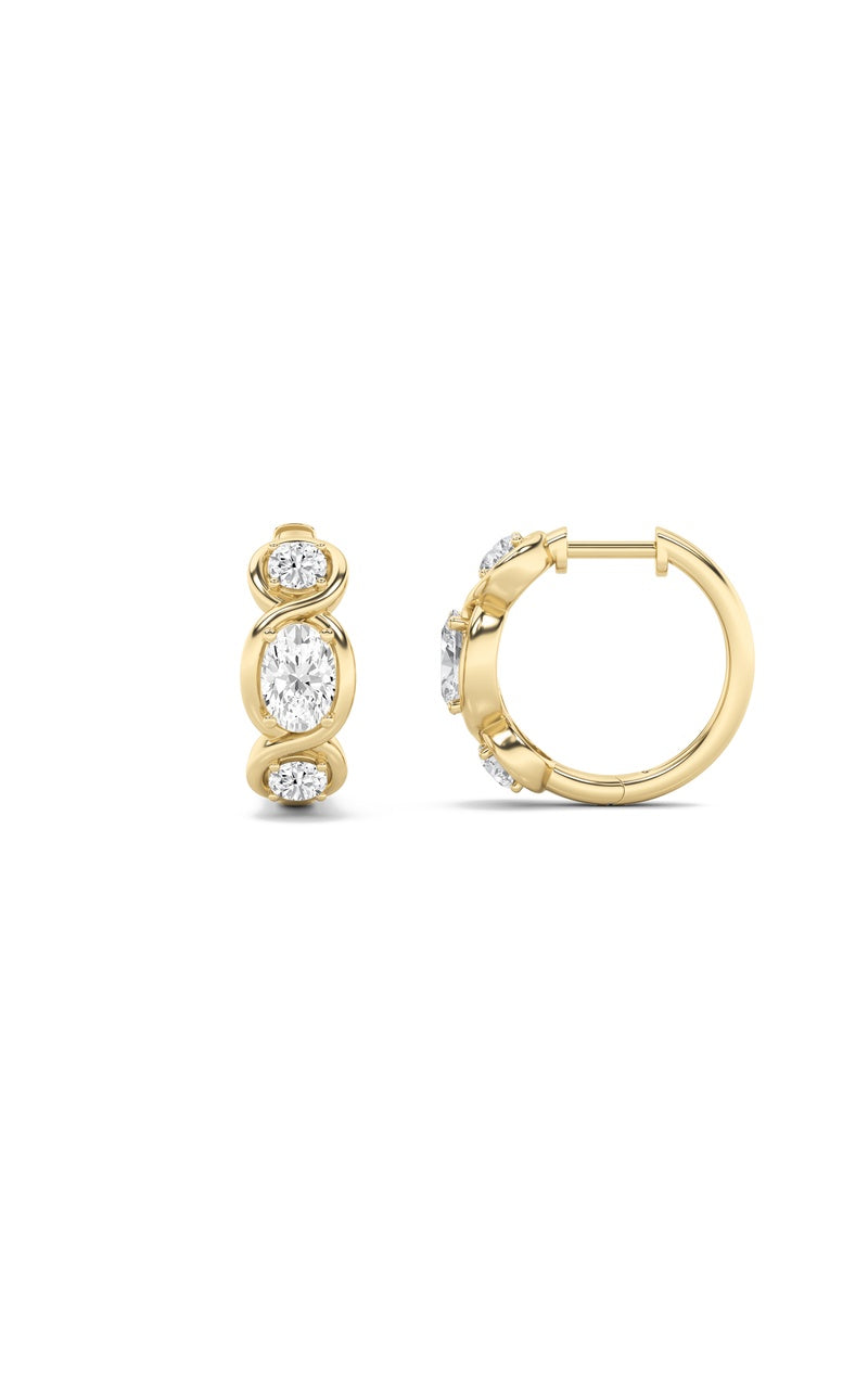 2.5Cttw Oval Shaped Lab Grown Diamond (F/VS) Three Stone Huggie Earrings in 14K Gold