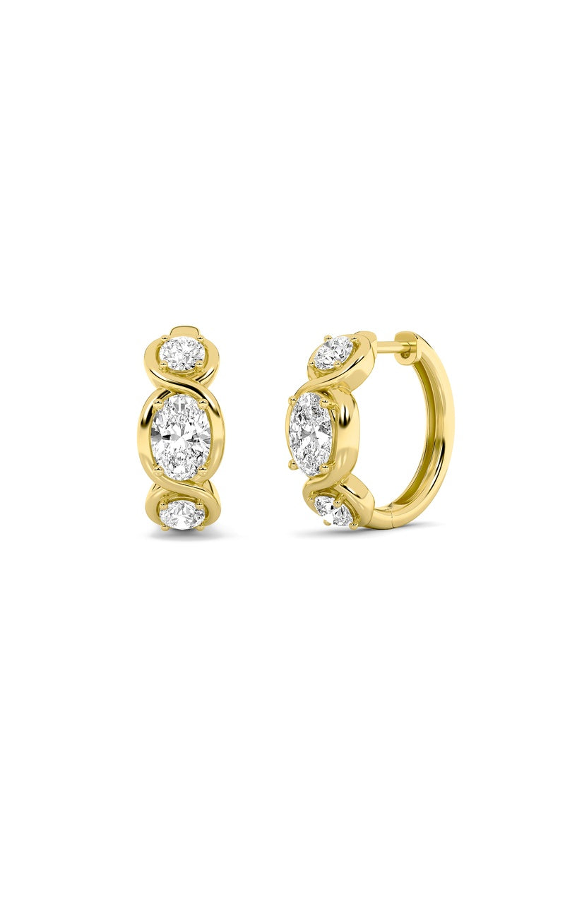 2.5Cttw Oval Shaped Lab Grown Diamond (F/VS) Three Stone Huggie Earrings in 14K Gold