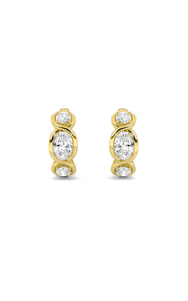 2.5Cttw Oval Shaped Lab Grown Diamond (F/VS) Three Stone Huggie Earrings in 14K Gold