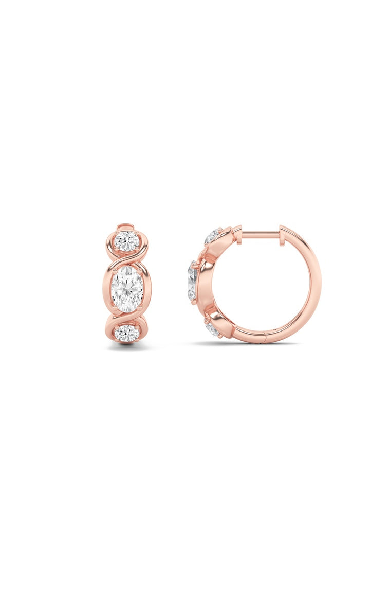 2.5Cttw Oval Shaped Lab Grown Diamond (F/VS) Three Stone Huggie Earrings in 14K Gold