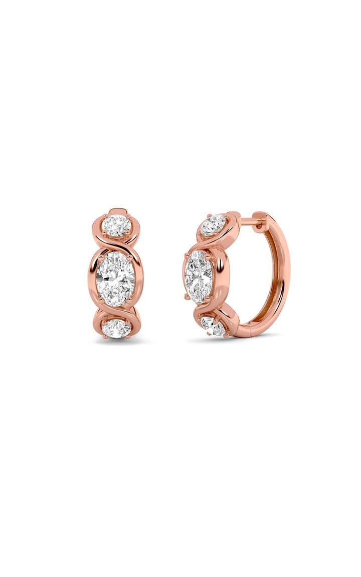 2.5Cttw Oval Shaped Lab Grown Diamond (F/VS) Three Stone Huggie Earrings in 14K Gold
