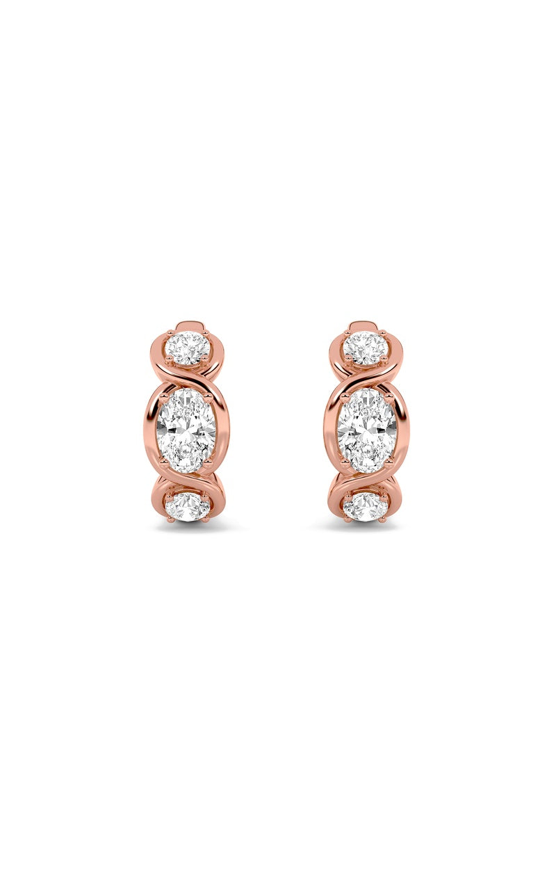 2.5Cttw Oval Shaped Lab Grown Diamond (F/VS) Three Stone Huggie Earrings in 14K Gold