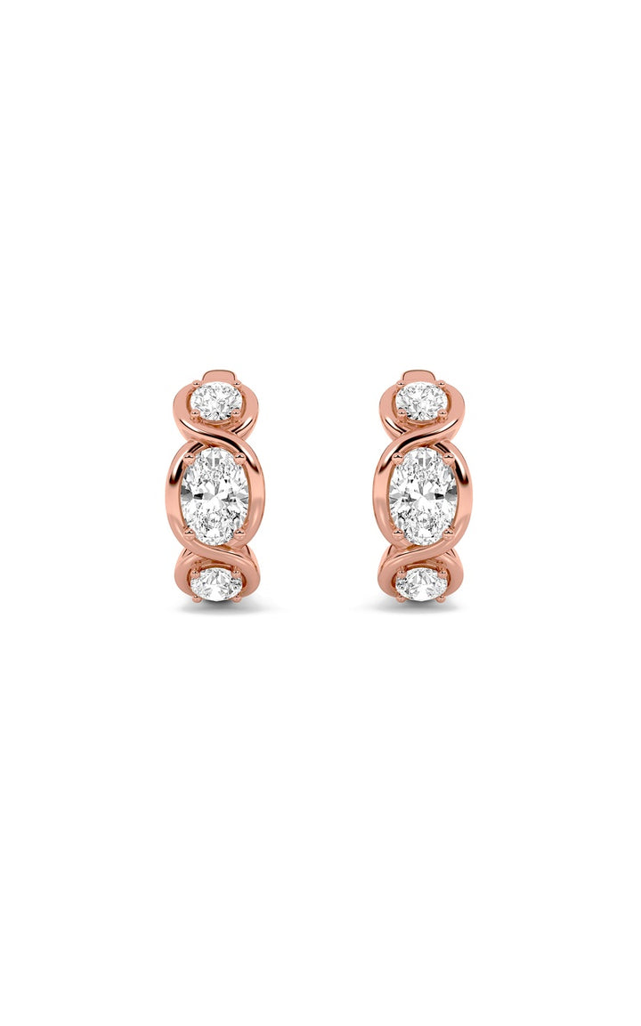 2.5Cttw Oval Shaped Lab Grown Diamond (F/VS) Three Stone Huggie Earrings in 14K Gold
