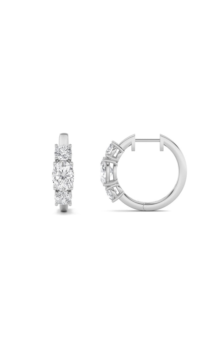 2.5Cttw Oval Shaped Lab Grown Diamond (F/VS) Three Stone Huggie Earrings in 14K Gold