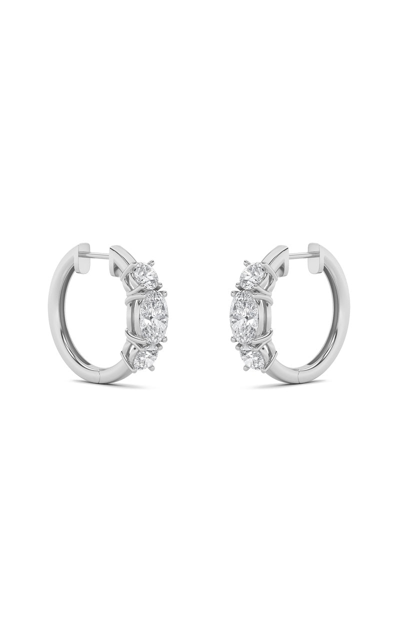 2.5Cttw Oval Shaped Lab Grown Diamond (F/VS) Three Stone Huggie Earrings in 14K Gold
