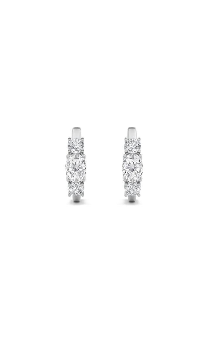 2.5Cttw Oval Shaped Lab Grown Diamond (F/VS) Three Stone Huggie Earrings in 14K Gold