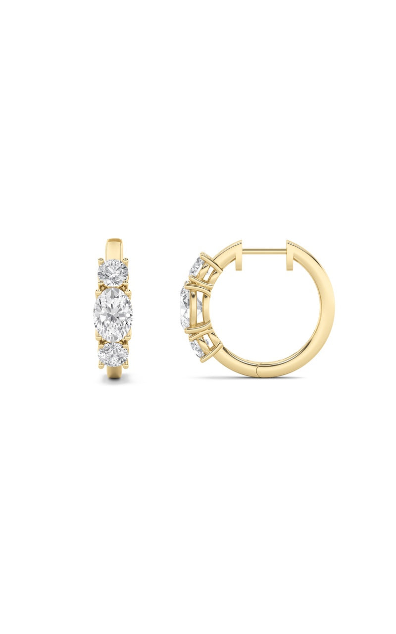 2.5Cttw Oval Shaped Lab Grown Diamond (F/VS) Three Stone Huggie Earrings in 14K Gold