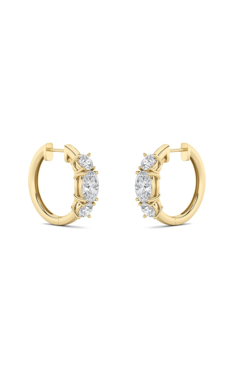 2.5Cttw Oval Shaped Lab Grown Diamond (F/VS) Three Stone Huggie Earrings in 14K Gold