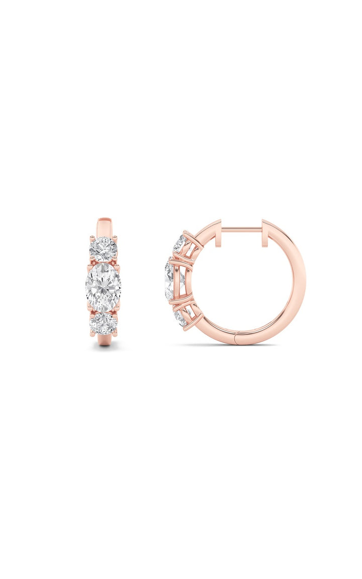 2.5Cttw Oval Shaped Lab Grown Diamond (F/VS) Three Stone Huggie Earrings in 14K Gold