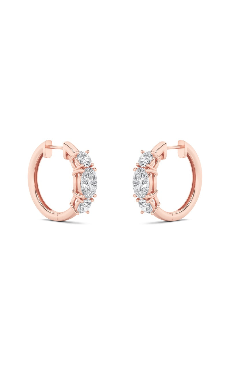2.5Cttw Oval Shaped Lab Grown Diamond (F/VS) Three Stone Huggie Earrings in 14K Gold