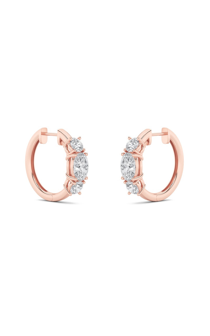 2.5Cttw Oval Shaped Lab Grown Diamond (F/VS) Three Stone Huggie Earrings in 14K Gold