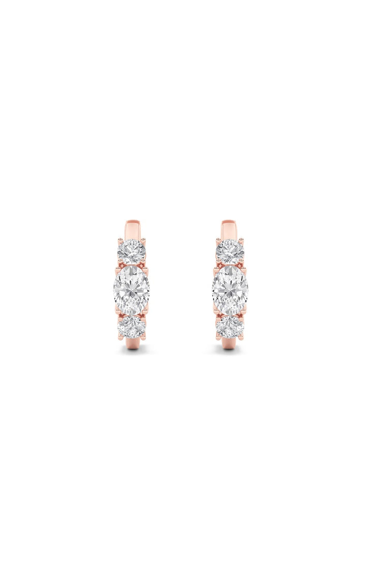 2.5Cttw Oval Shaped Lab Grown Diamond (F/VS) Three Stone Huggie Earrings in 14K Gold