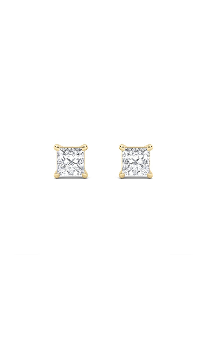 1Cttw Princess Shaped Lab Grown Diamond (F/VS) Classic Basket Set Stud Earrings in 14K Gold