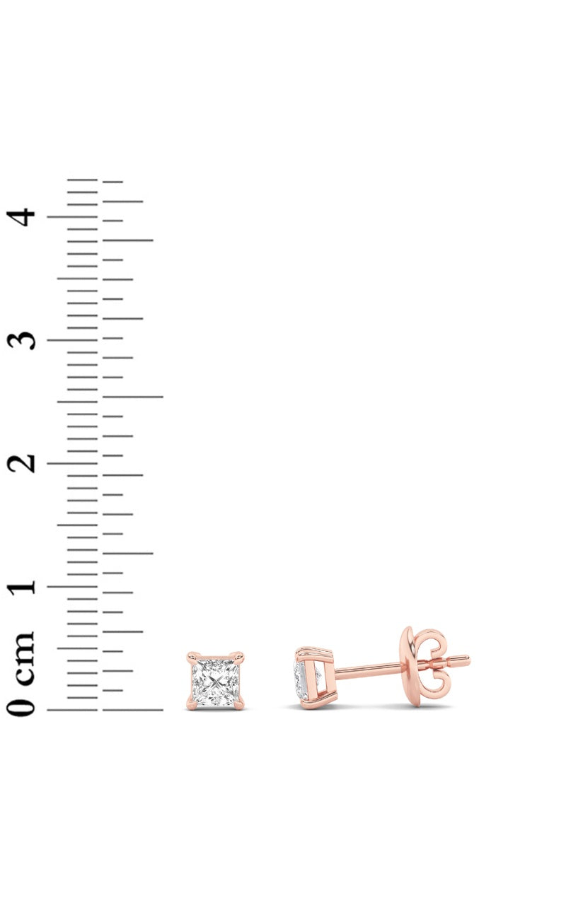 1Cttw Princess Shaped Lab Grown Diamond (F/VS) Classic Basket Set Stud Earrings in 14K Gold