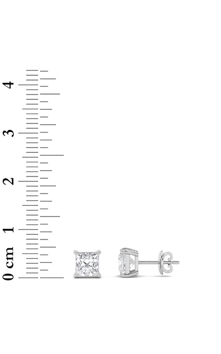 2Cttw Princess Shaped Lab Grown Diamond (F/VS) Classic Basket Set Stud Earrings in 14K Gold