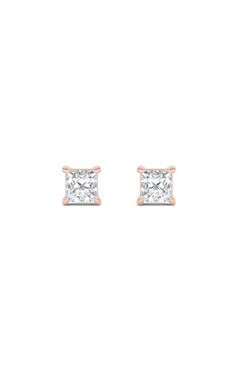 2Cttw Princess Shaped Lab Grown Diamond (F/VS) Classic Basket Set Stud Earrings in 14K Gold