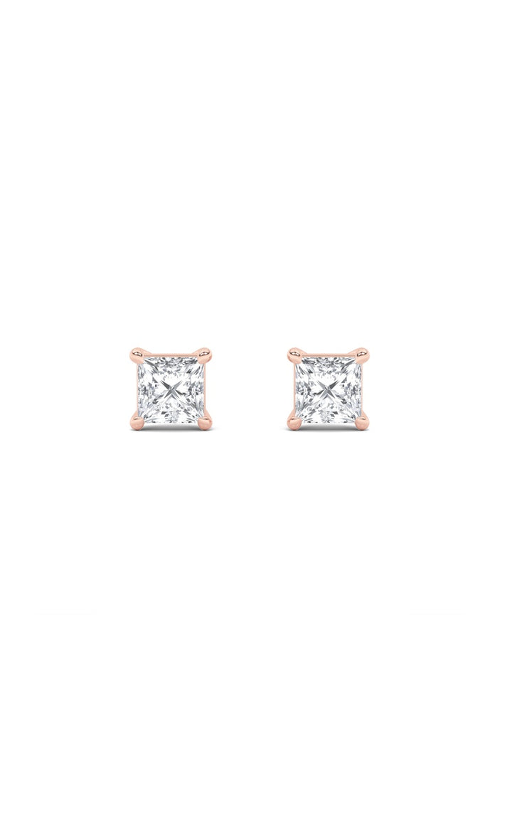 2Cttw Princess Shaped Lab Grown Diamond (F/VS) Classic Basket Set Stud Earrings in 14K Gold